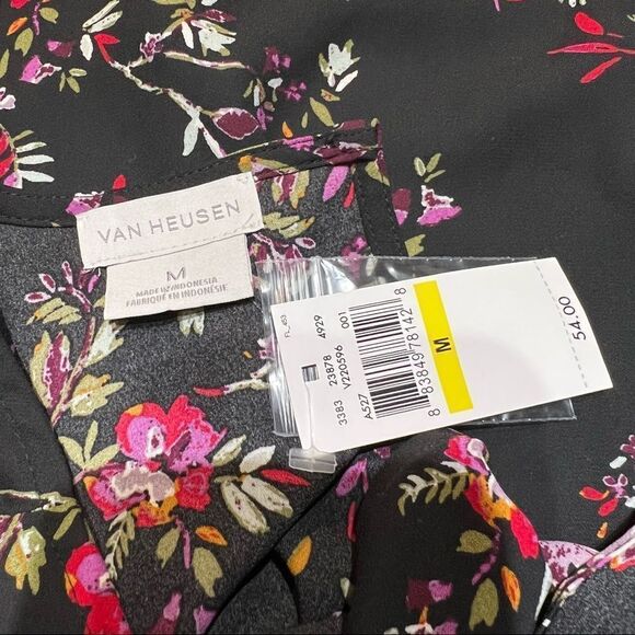 Van Heusen Black Floral Short Sleeve Blouse size medium - Picture 7 of 9